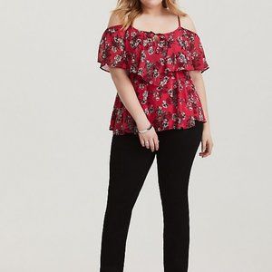 Torrid Red Cold Shoulder Floral Shirt Size 3
